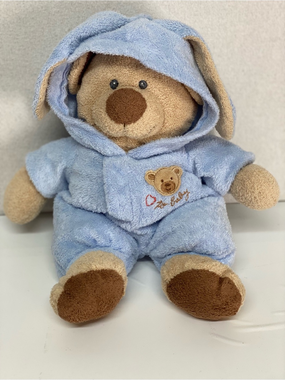 TY Love To Baby Plush Pluffies Blue Bunny Pajamas Shell 100% Tylux Beanie PJBear